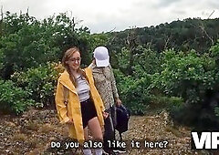 VIP4K. Met a nude stranger with sexy bazookas in the forest. Sexy sex with Emejota