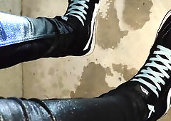 Rewetting My Slender Jeans And Vans In Parking Lot