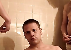 Bottom amateur gay pissed on by two friends and ass fucked