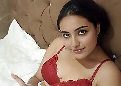 POV first time anal fuck for a cute Indian babe in red lingerie