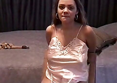 Latino with nice naturals gets her tits teased with clothes pegs