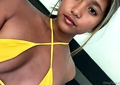 Sexy Blonde Babe With Big Boobs Strips Bra
