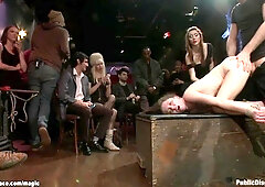 Bound and zippered slave in public