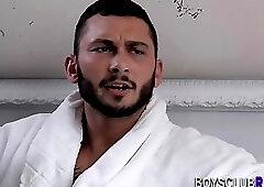 Muscular hunk rides cock