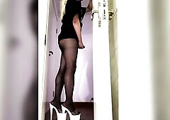 Crossdresser Alternative Meow Masturbating in 20cm platform heels and ebony hose