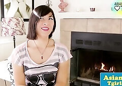 Solo oriental transsexual in nylons posing