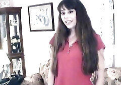 Slim brunette hair strips and shows off her body on camera