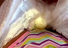 Pee in panties under a diaper. Abdl
