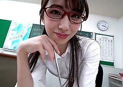 Asian teacher leads a sensual lovemaking lesson in the classroom