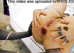 Tattooed punk LESBOS BUTT and TWAT FISTING - wide gape, female climax