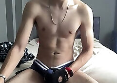 fit twink jerks off and cums solo masturbate