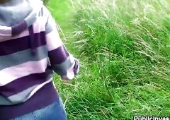 Czech Chick Gives Head Outdoors Wearing Only Her White Panties