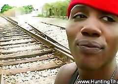 Black gangster tasting a white dick