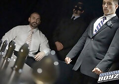 Elder Rex shows his abs while riding dildos on camera