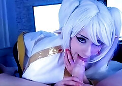 Anime cosplay, missionary, black nylon footjob