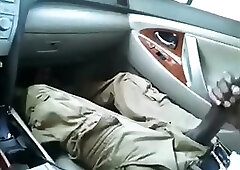 Big black cock stroking in car
