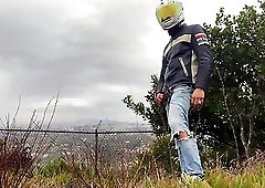 Horny Biker Cums Outdoors