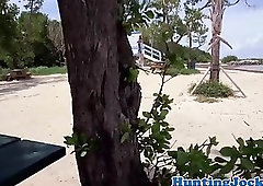 Cocksucking lifeguard analized on the beach