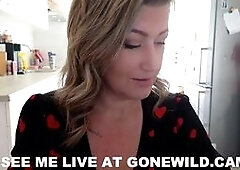 Sexy Blonde in Red Hearts Dress Teases in Kitchen