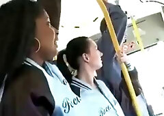 Asian guys fuck white cheerleader on bus