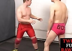 Rimmed twink bareback fucked after wrestling