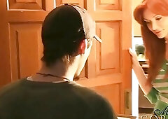 Delivery guy sucks Mariana Cordoba's huge transsexual boner with pleasure