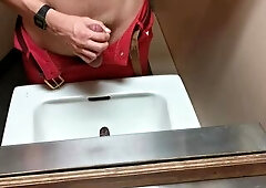 Peeing & Masturbating in Public Washroom Sink