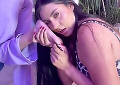 Super sexy girly girl worships her dominatrix's feet with her tongue