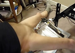 Fuck machine sounding my cock in chastity cage 5