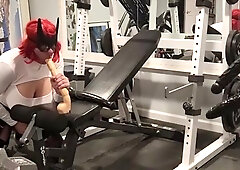 DeeDeeSlut69 in the Gym White Top deep-throating two Penises