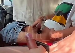 Young asian thai sucking friend in car