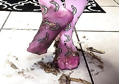 Large Feet in Banana Socks Crush And Squish Bananas! Come Get Your Dinner