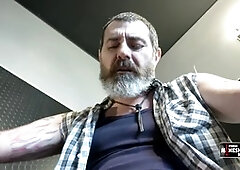 Grinding my hard cock in the men's room toilet