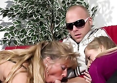 Hot German swingers dive into a vehement 3some, with sexy brunettes and blondes riding hard schlongs and groaning in ecstasy as they get pounded inten