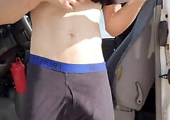 Nude and Nutting on my sack in Public!