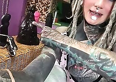 Horny Alternative Tattooed Girl Shows Her Sex Toys With Ass Plug In