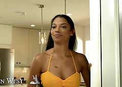 Eden West takes a rugged stranger hard in the kitchen and on the couch