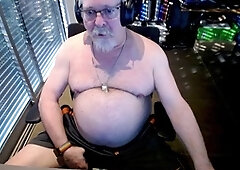 Elderly obese granddad tries to get off again with the help of his wolf daddy