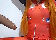 Pretty Trans Asuka Eating Cum and Giving a Blowjob to a Dildo while she uses a Extreme BDSM Nosehook