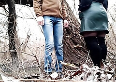 Mother in law in leather petticoat sucks my ramrod outdoors after helping me pee