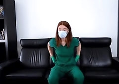 Busty amateur nurse gets naked and pleases her fiery holes