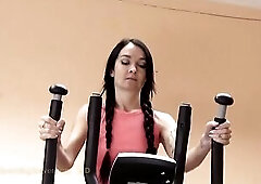 Sissi gets a breast whipping at gym.