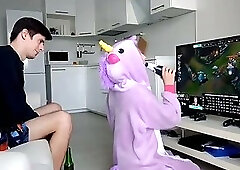 Hot cosplay sex: getting fucked in front of the TV.