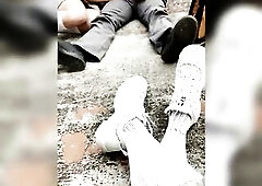 Haciendo Travesuras con mis DOS Compañeras en un patio del Colegio #two