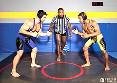 Gay wrestling gone wild with the referee - Beau Butler , Adrian Hart & Reign