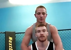 Muscled straight jock swallows work out friends cock