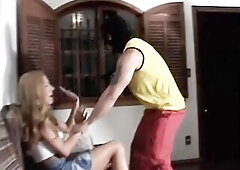 Lustful transsexual getting a hard screw on the bed in advance of banging slutty chap