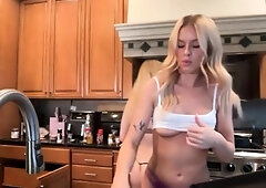 Hot blonde ass fucks her big dildo