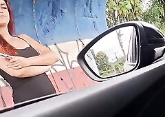Risky masturbation in public with a hawt hotty at the bus stop!