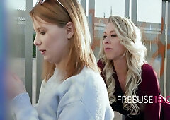 Redheaded MILF Katie Morgan joins a daring outdoor threesome on and around a city bus